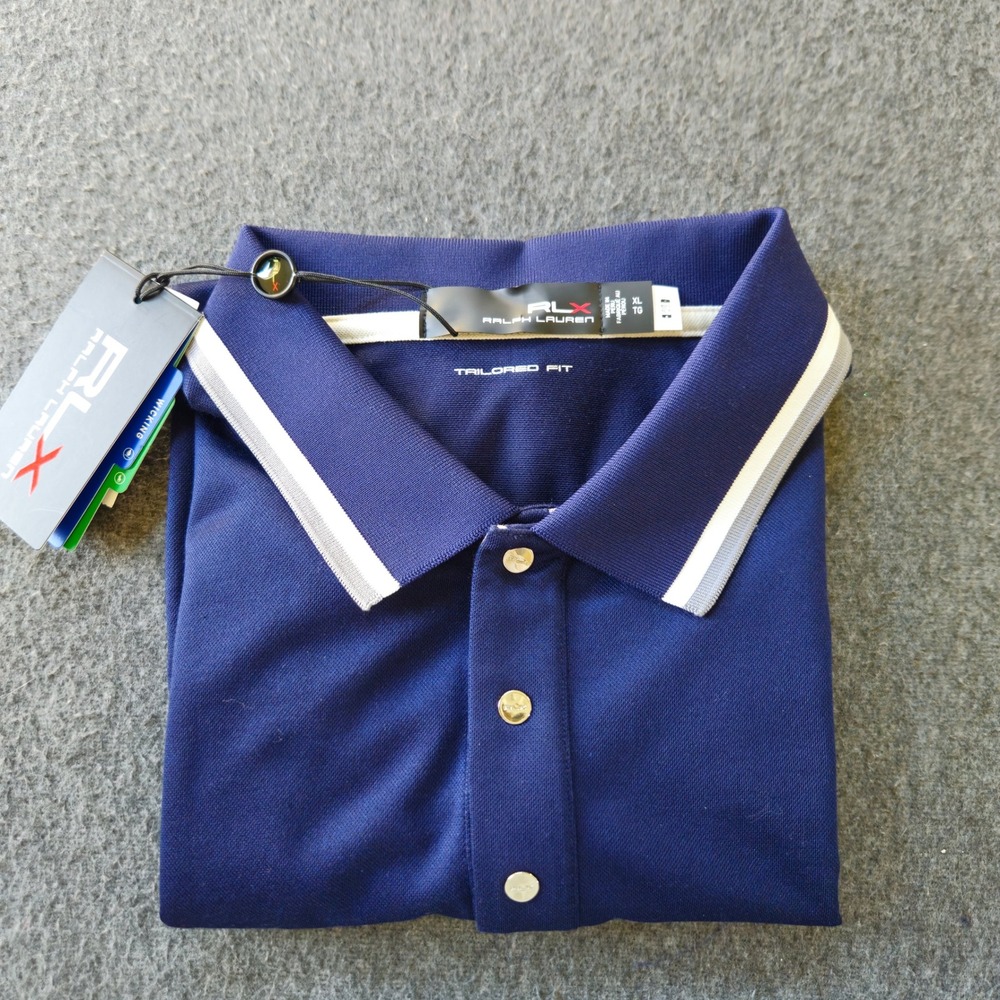 New! RLX Ralph Lauren Polo Shirt XL Navy Tailored Fit Fairmont Princess Logo